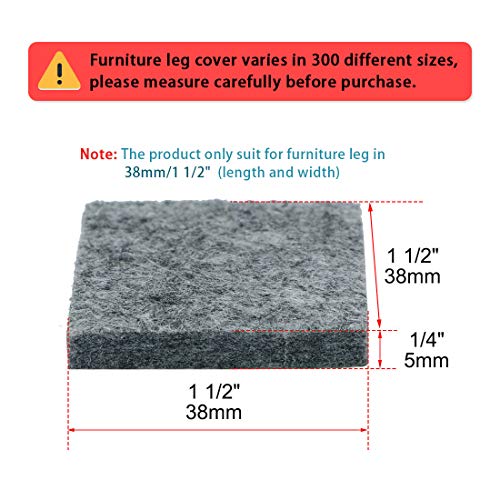 Uxcell 30Pcs Furniture Pads Square 1 1/2" Self-Stick Non-Slip Anti-Scratch Felt Pads Floors Protector Gray #TOP1