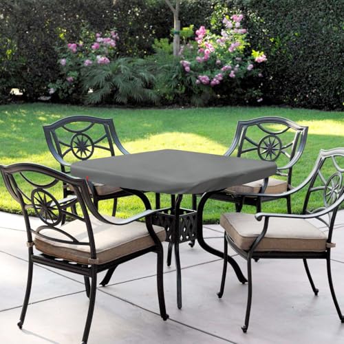 SoloToo Outdoor Square Table Cover Waterproof UV-Resistant for 48 x 48 Inch Patio Tables - Heavy Duty Weatherproof Table Top Protector with Elastic Hem (Grey) by SoloToo - Used condition - Image 6