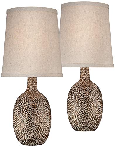 360 Lighting Chalane Rustic Farmhouse Accent Table Lamps 23 1/2" Tall Set Of 2 Antique Bronze Hammered Textured Natural Linen Shade For Bedroom Living Room House Bedside Nightstand Office #TOP1