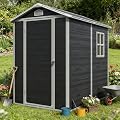 Shaical 6x4 FT Outdoor Storage Shed with Floor Included, Resin Storage Shed with Window and Vents, Lockable Door Waterproof Plastic Sheds for Garden, Patio, Backyard, Yard, Lawn, Black