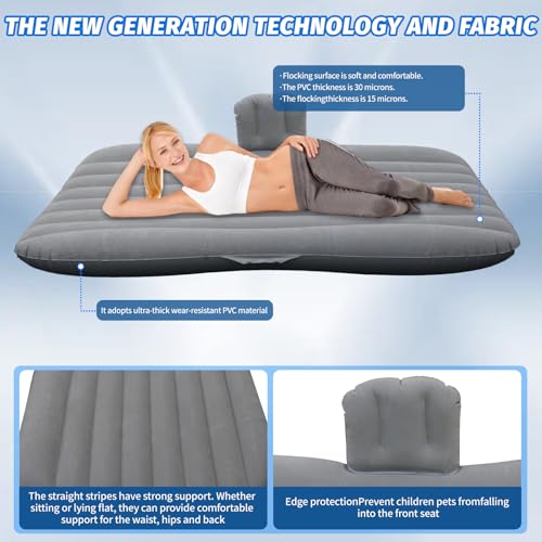 Image of Onirii Inflatable Car Air Mattress Back Seat Bed Car Camping Air Mattress Blow Up Bed,135x83 cm Portable Car Travel Mattress,Car Sleeping Mattress Bed for Small Car Universal SUV | 53 inch (L)x 32.6 inch (W) Portable Thickened Car Travel Camping Sleeping Air Mattress Blow Up Bed for Small Compact Car SUV