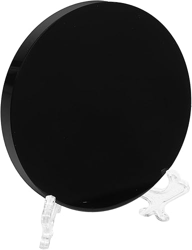 VOSAREA Espejo rascador de obsidiana negra natural, piedra circular, disco redondo, Feng Shui, espejo con soporte para meditación de adivinación,