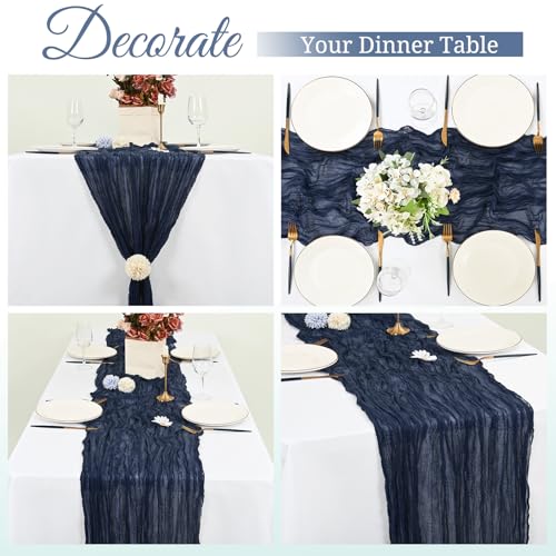 8 Pack Cheesecloth Table Runner, 10Ft Boho Gauze Table Runner 35×120 Inch Rustic Romantic Long Table Runner for Wedding Party Bridal Shower Thanksgiving Christmas Decoration(Navy Blue) by Pesonlook - Image 5
