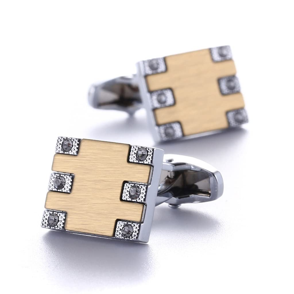 Zweifarbige Quadratische Business Französische Manschettenknöpfe Silber Metall Diamant Herrenmanschettenknopf Manschettennägel (Color : A, Size : One Size)