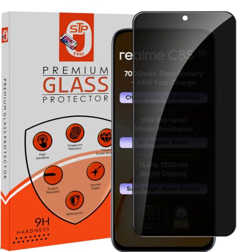 Image of STP FEEL Premium Grade Privacy Tempered Glass Screen Protector Guard Compatible For Realme C85 5G (6.8 Inch, Pack of 1) Full Edge to Edge Coverage Anti-Spy /Anti-Peeping 9H Hardness
