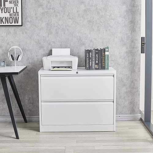 Reemoon Metal Lateral File Cabinet For Home Office, Filing Storage Cabinet With Lock, File Storage Drawer For Hanging Files Letter/Legal/F4/A4 Size Folders (White, 2 Drawers) #TOP5