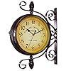 WOOCH Wrought Iron Antique Look Brown Round Wall Hanging Double Sided Two Faces Retro Station Clock Round Chandelier Wall Hanging Clock with Scroll Wall Side Mount Home Decor Wall Clock 8 inch
