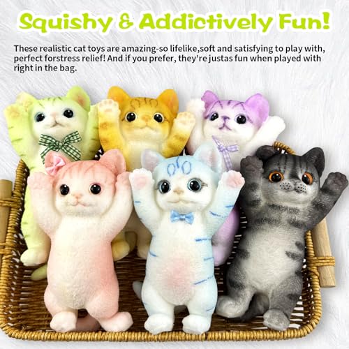 Image of Big Hand Painted Cat Squishy Toys,Large Cute Ultra Soft Kitty Squeeze Fidget Toys for Stress Relief ,Kawaii Squishies Sticky Animal Toys for Adults Kids,Decompression Sensory Balls Toys (Green)