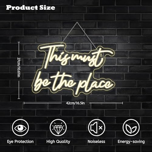 Image of This Must Be The Place Neon Sign Warm White Letter Led Signs for Wall Decor Usb Word Light Up Signs for Bedroom Salon Man Cave Beer Home Bar Wedding Birthday Party Decor Gifts