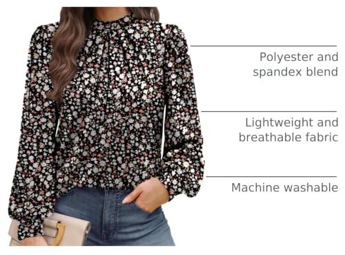 Image of WIHOLL Long Sleeve Shirts for Women Mock Neck Tops Pleated Front Blouses Dressy Casual Spring Fall Clothes 2026 Fashion