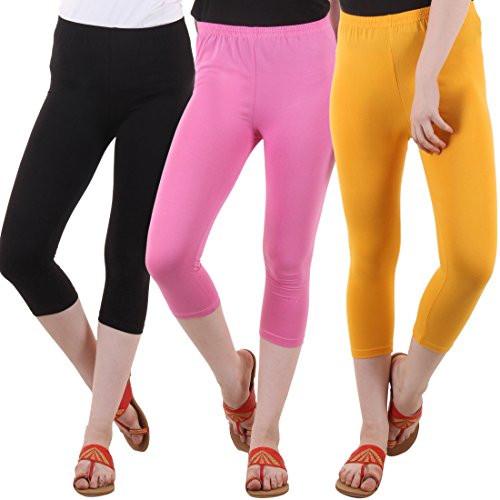 Image of DIAZ Women's Super Combed Cotton Elastane Stretch Slim Fit Printed Capri -Pack of 3