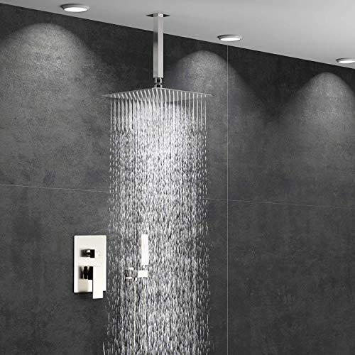 Brushed Nickel Ceiling Shower System And 7 Settings Hand Held Shower With On/Off Pause Switch #TOP1