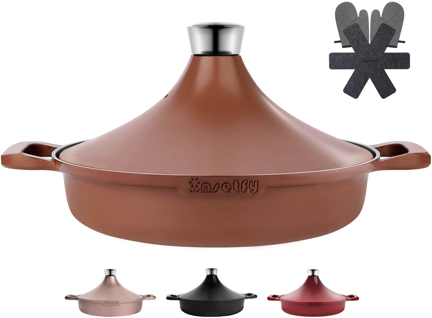 Non-Stick Frying Pan/Skillet 11", 3QT Tagine Pan,Cast Aluminum Pans with Lid, Stove/Oven-to-Table Cookware, Dishwasher Safe&amp; Compatible with All Stovetops（Terracotta）