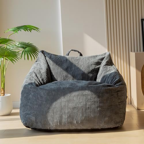 MAXYOYO Sillón Puff para Adultos, Sofá Puff de Pana con Relleno de Espuma Incluido, Sillón Reclinable con Asa para Sala de Estar, para Jugar, Leer y Relajarse
