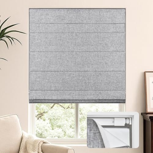 LazBlinds No Tools No Drill Cordless Roman Shades for Windows, Blackout Thermal Insulated UV...