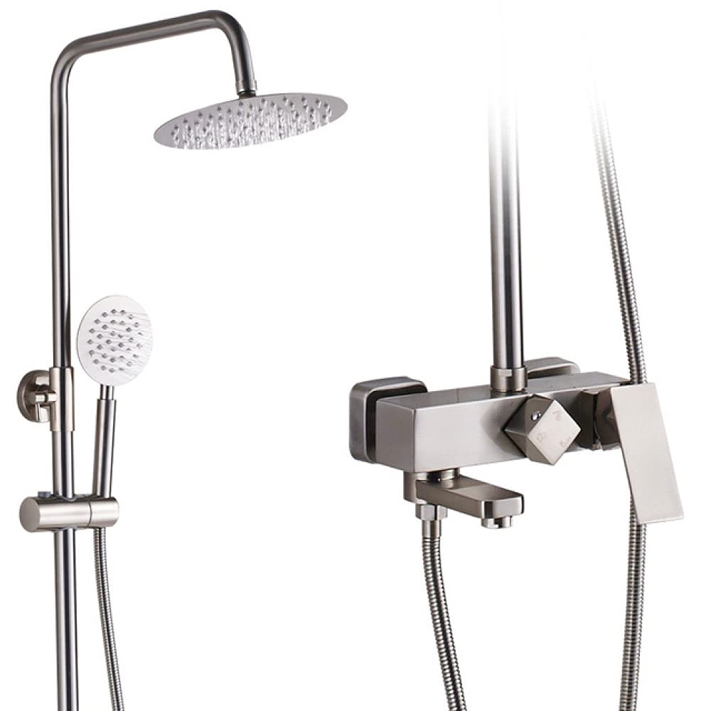 Robinet de douche de bain nickel brossé avec mitigeur levier unique et pommeau effet pluie 8 pouces