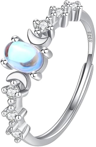 TOFBS Anello Luna Pietra Lunare Argento S925 Regolabile Brillante Cristallo Zirconi Elegante Gioiello Donna Celestiale