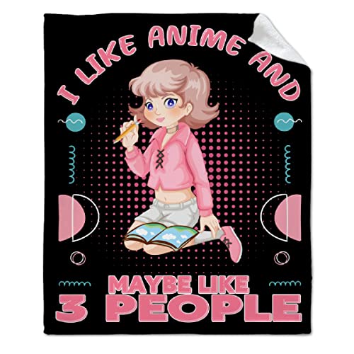 ARTBLANKET I Like Anime and Maybe Like 3 People Throw Blanket Fannel Fleece Super Soft Funny Blanket Travel Throw Blanket for Bed Couch Sofa 60x50 in for Teen Car
