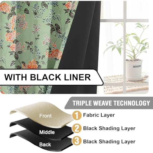 Image of Cloth Fusion Printed 100% Blackout Door Curtains 7 Feet Long Set of 2, Room Darkening Parda with Stainless Steel Grommets for Home Decor (7x4.5 Feet, Green Coral)