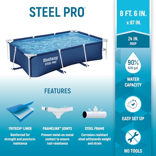 image for Bestway Steel Pro 8.5 Feet x 67 Inch x 24 Inch Rectangular Steel Frame