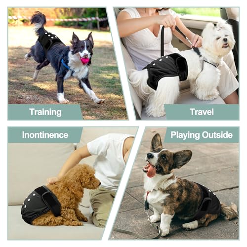 Image of Female Dog Diapers 5Pcs - Premium Reusable Diapers for Doggie in Heat - Highly Absorbent Dog Diapers Female for Pet Incontinence with Adjustable Snaps, Black, XL