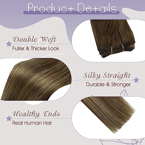 Image of Full Shine Weft Hair Extensions Human Hair 20 Inch 105G, Ombre Brown Weft