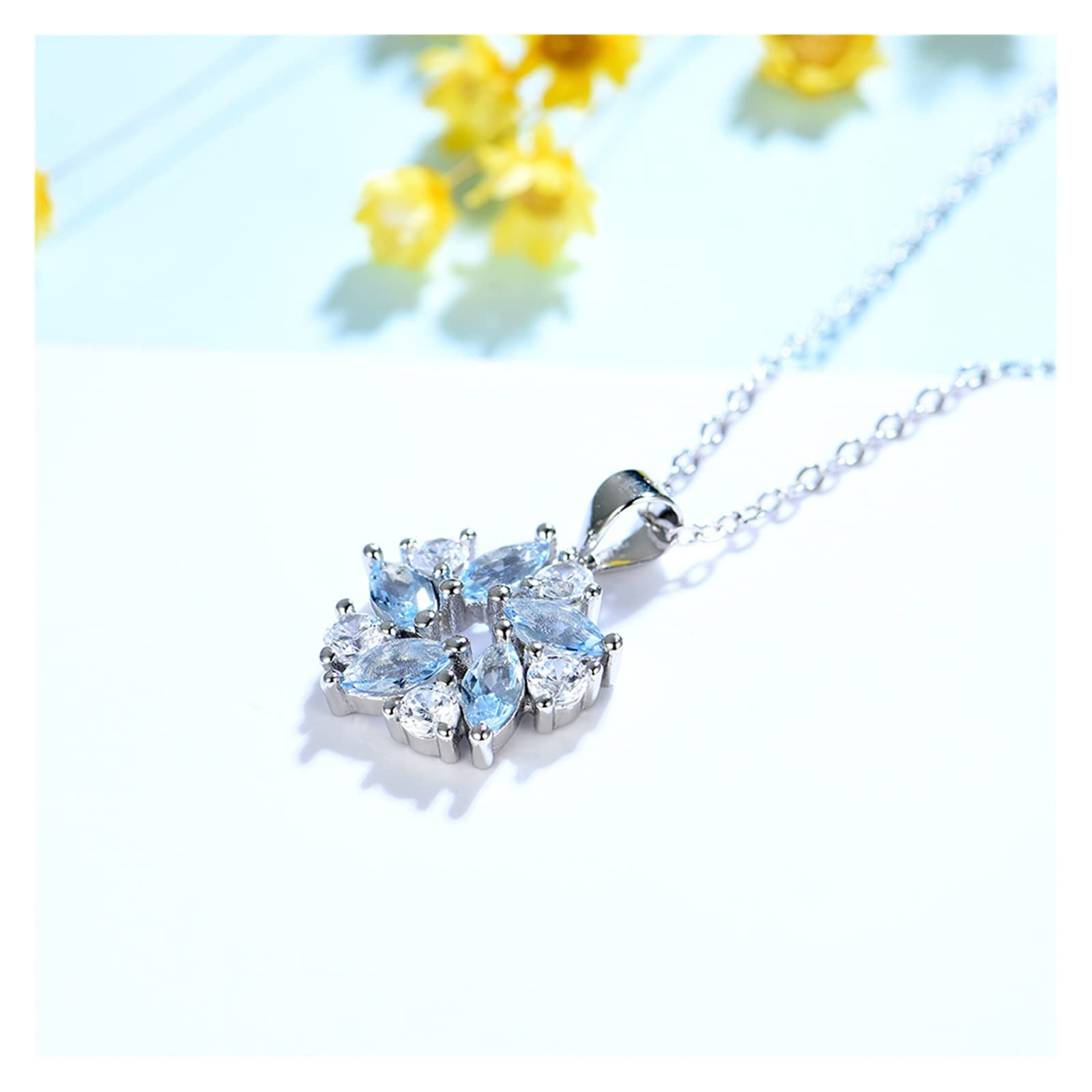 Collane con pietre preziose topazio marchese Ciondolo in argento sterling 925 massiccio for fidanzamento Promessa Ilarità Collane da donna