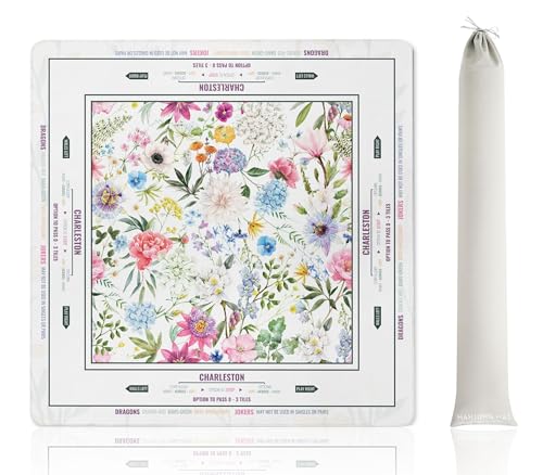 Mahjong Mat (33x33) - Non-Slip Noise Reduction Gaming Mat for American Mahjong - Flower-Carnation-12