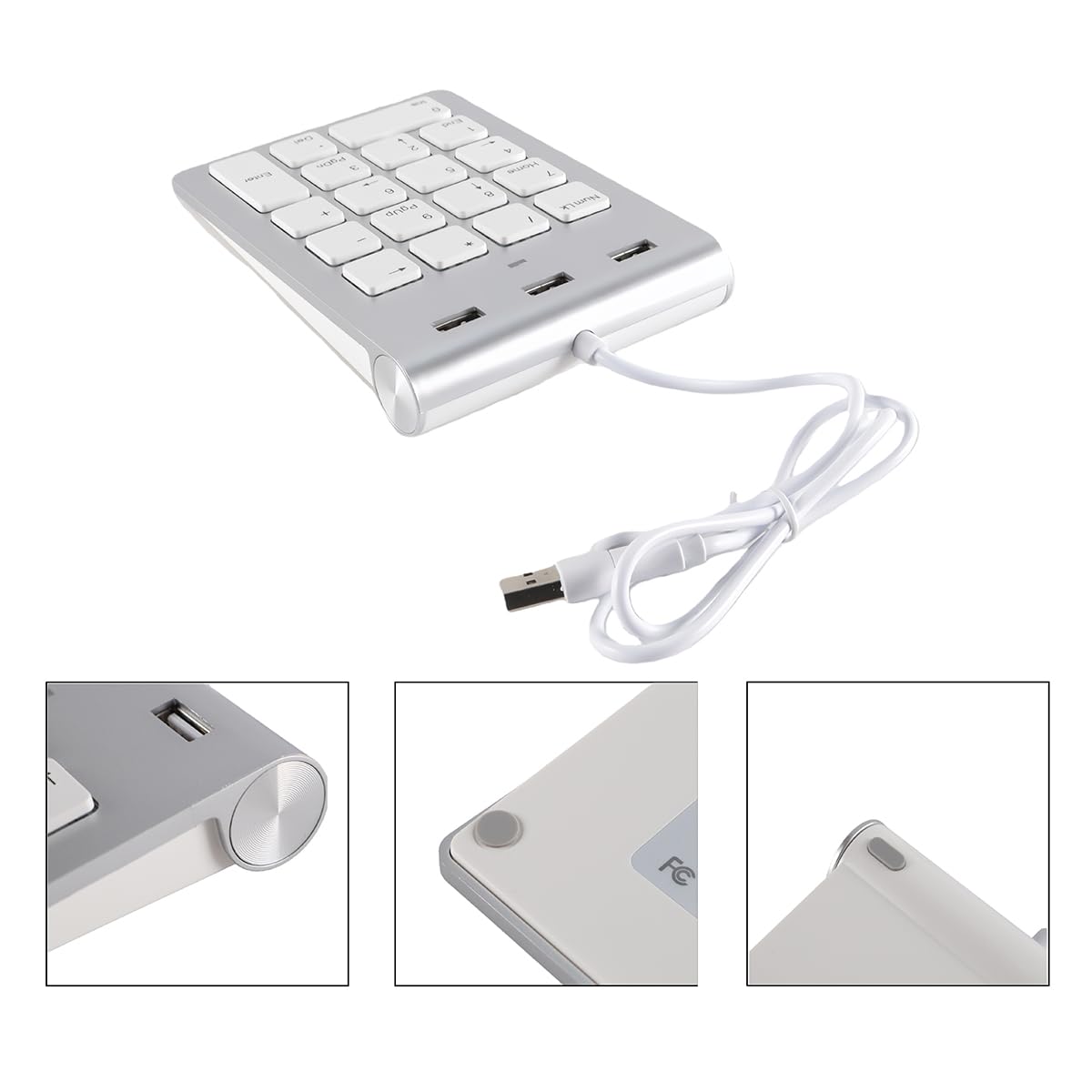 Przewodowa klawiatura numeryczna, 18 klawiszy z blokiem numerycznym i 3 portami USB 2.0, przenośna i funkcyjna do laptopów, komputerów stacjonarnych, tabletów, Plug & Play
