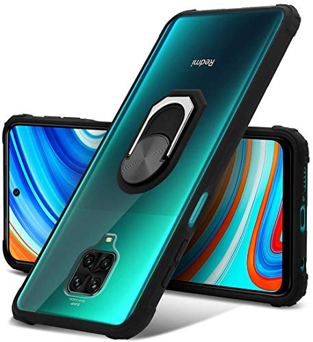 Dosnto Funda para Xiaomi Redmi Note 9S/Note 9 Pro/Note 9 Pro Max Antigolpes Dura Carcasa Transparente Silicona Protección con 360 Grados Anillo iman Soporte, Negro