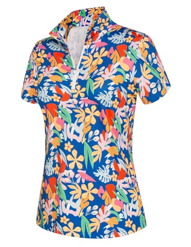 Jack Smith Womens Golf Shirts Loose Fit Moisture Wicking Short Sleeve Polo Shirt Upf50+ Golf Clothing Yellow Floral Print L thumb #1