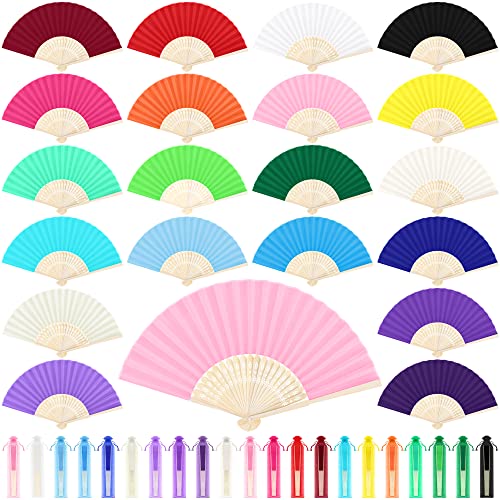 Aodaer 72 Pieces Silk Folding Fans with Fabric Sleeve Bamboo Folded Fans Handheld Folding Fans Decoration Fans for Wedding, Bridal Shower, Home Decoration, Mixed Colors