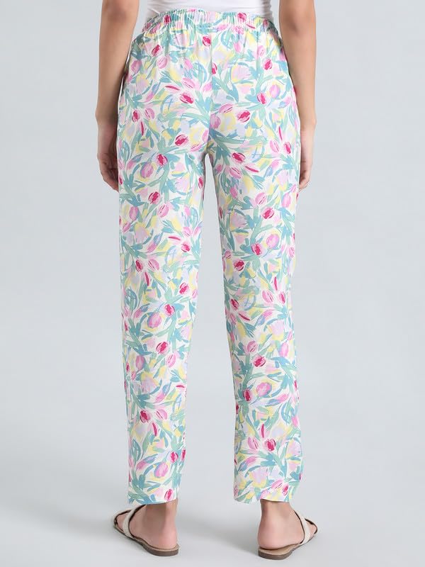 Image of GO COLORS Women Printed Woven Viscose Mid Rise Lounge Pants