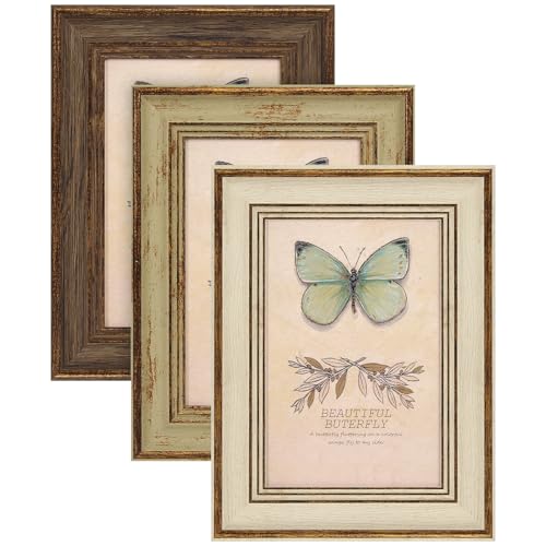 XUANLUO 3 Pack 4x6 Inch Farmhouse Rustic Picture Frame Sets Distressed Farmhouse Plastic Frame with HD plastic cover for Wall Mount or Tabletop Display