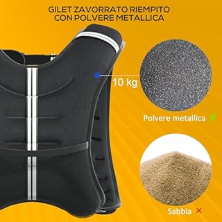 HOMCOM Gilet Zavorrato 10kg Traspirante con Tasca Portaoggetti e Spallacci, Giubbotto con Pesi in tessuto Oxford, Metallo e Sabbia, 40x35 cm, Nero