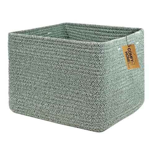 Image of COMFY-HOMI Square Woven Cotton Rope Basket for Organizing, Gift Baskets for Handles, Empty Gift Baskets, Toy Basket for bins|13.5" x 11" x 9.5" home decor for Living Room, Bathroom