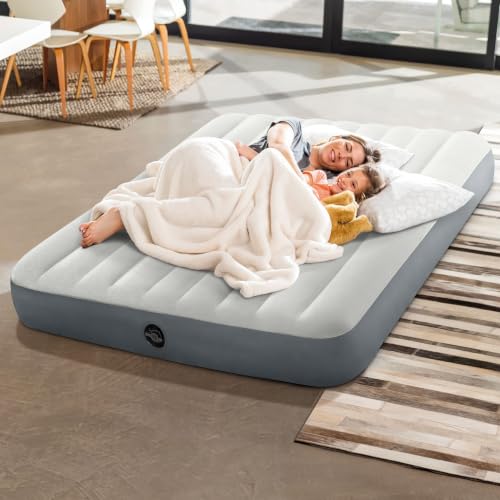 Image of Intex: Dura-Beam Airbed - Queen, Grey - 10 inch Single-High Inflatable Mattress, Fiber-Tech Construction, Velvety Sleep Surface, 80x60, 2 Person, 64103FL