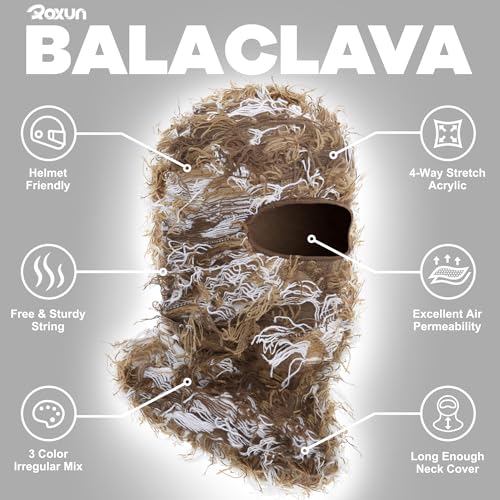 Image of ROXUN Distressed Ski Mask Balaclava, Yeat Shiesty Fluffy Knitted Full Face | Highly stretchy construction