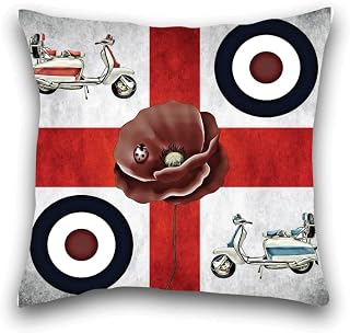Scooter Art Mod Scooter Cushion Cover, Lambretta, George Cross Cushion, poppy, Target, Uk Handmade