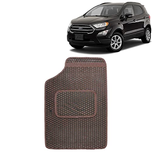 Image of Kingsway Dotted Design Car Floor Foot Mats Universal Fit for Ford Ecosport, Model Year : 2017-2021, Water and Dustproof, Color Brown, Set of 5 Pieces