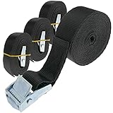 Color: negro. PrimeMatik - Correa de sujeción con Hebilla 25 mm x 4 m 250 kg Negro (Pack 4)