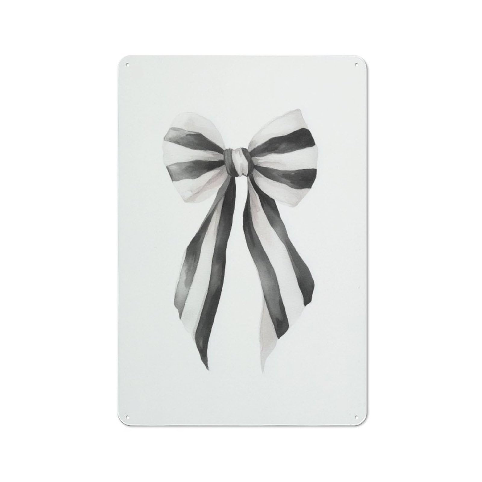 Jubonexis Watercolor Flowing Black And White Striped Bow Tin Metal Signs Wall Art Decorations for Bar Pub Club Cafe Room Farmhouse White 30x20cm