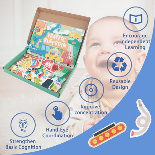 Image of Busy Book for Toddlers, Preschool Learning Activities, Montessori Toys for 3+ Years Old Boys and Girls, Easter Gifts, Transportation Sticker Book