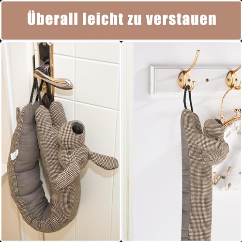Forecronic Unter Tür Zugluftstopper - Dekorative Windstopper 106cm für Tür & Fenster, Beschwert Tier Luft Schlange Lärm Blocker Mit Hängenden Schlaufen - Brauner Hund