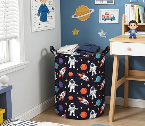 Image of Baby Laundry Basket Kids Hamper Toy Storage Bin for Boys Room Decor Baby Nursery Hamper Gift Baskets for Bedroom Bathroom(Blue Astronaut)