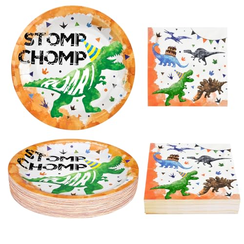 WERNNSAI 100PCS Dinosaur Plates and Napkins - Dinosaur Party Decorations Disposable Dino Dinner Luncheon Plates Napkins for Kids Boys Birthday Baby Shower Supplies Serves 50 Guests