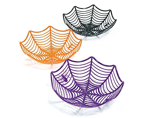 Fright Night Set of 3 Spider Cobweb Plastic Baskets - Black, Purple, Orange