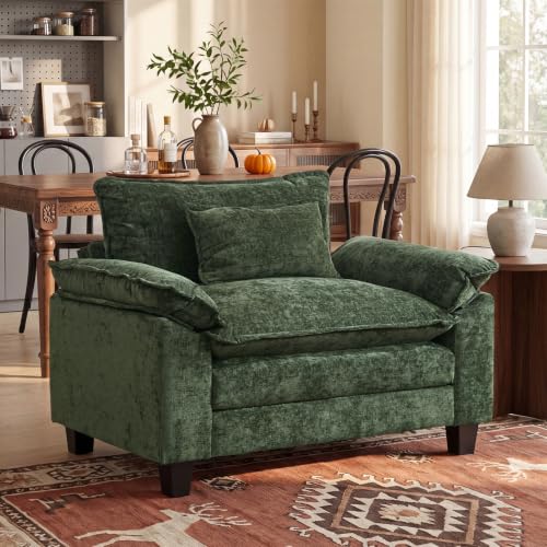Image of Oprisen Modular Sectional Sofa, Comfy Cloud Couch Sectional Sofa, Chenille Sofa Sleeper Deep Seat Sofa with Throw Pillows for Living Room (Green, 53 inch- Single Seat)