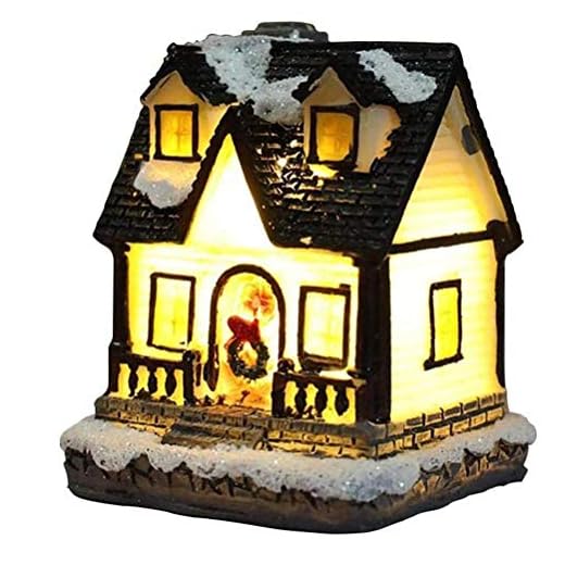 NaisiCore Julbelysning, julby belysning lampa, harts byhus mikro landskap dekoration, hus dekorativ ljus prydnad för inomhus utomhus (en stil, 4 x 6,5 x 9 cm)