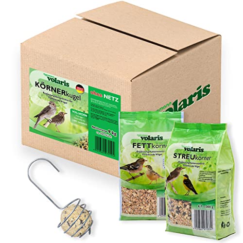 Eggersmann volaris - Aktions-Set mit 100 x Körnerkugel Vollkorn, 1 x bellissa Meisenknödelhalter, 1 kg Streufutter und 1 kg Fettfutter Cover